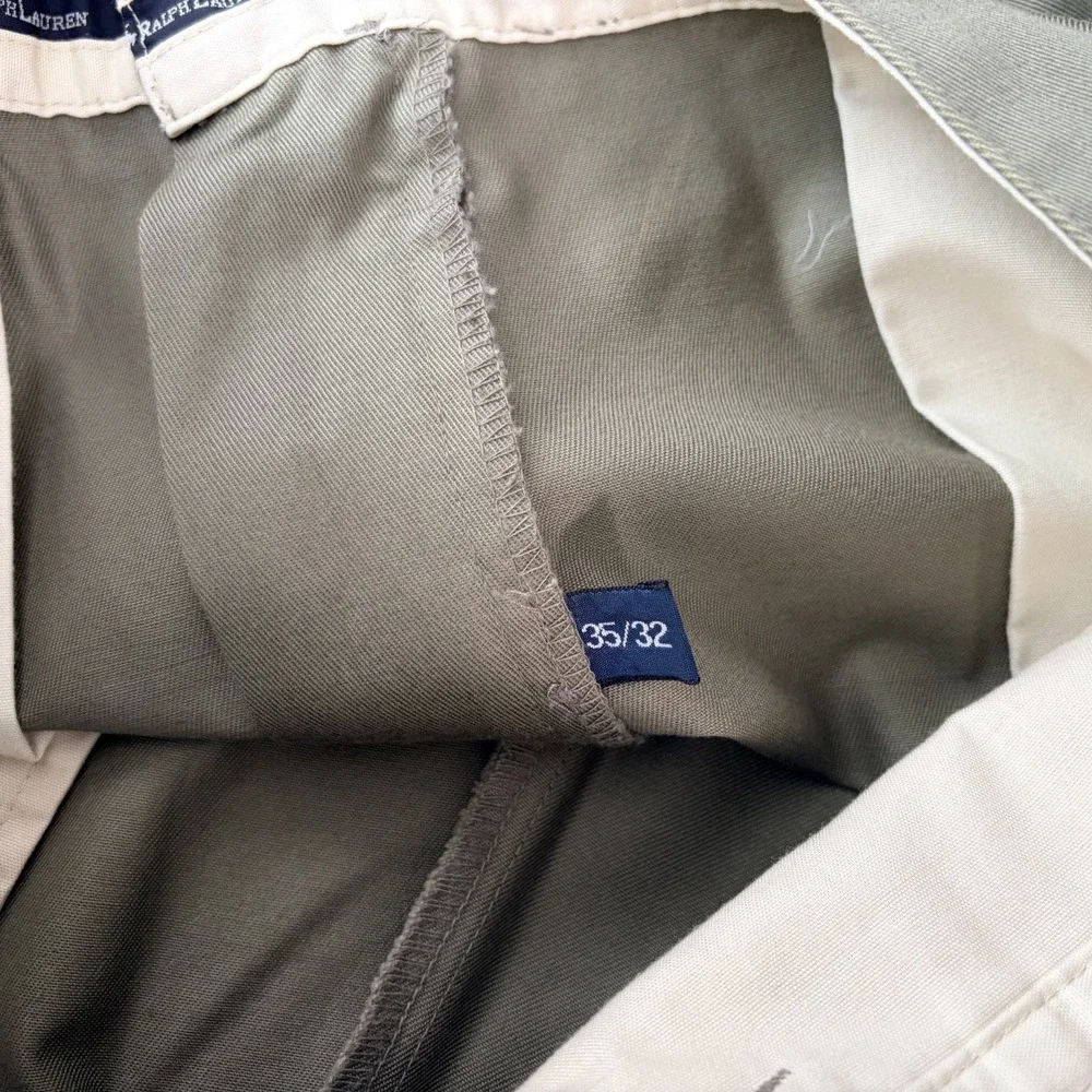 Vintage Polo Ralph Lauren Double Pleated Classic Chino Pants in Olive Men 35x32